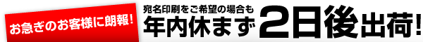 お急ぎのお客様に朗報!年内休まず2日後出荷!
