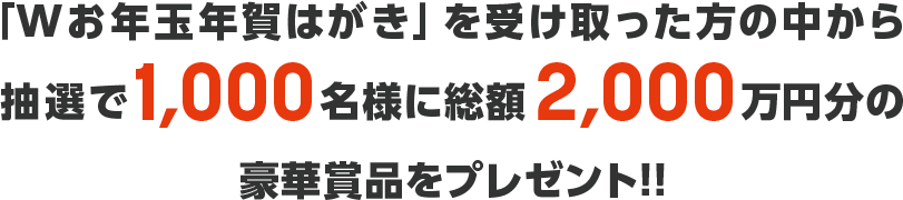 「Wお年玉年賀はがき」を受け取った方の中から抽選で1,000名様に総額2,000万円分の豪華賞品をプレゼント!!